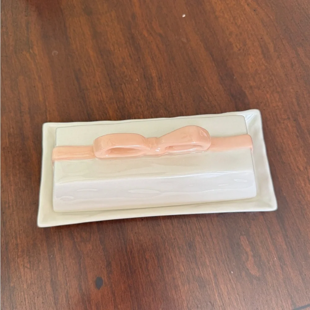 NEW Anthropologie Benedita Bow Ceramic Stoneware Butter Dish easter pastel decor
